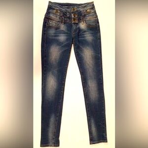 HOT KISS Blue Distressed Denim SKINNY LILY Corset Rise Jeans Sz 0